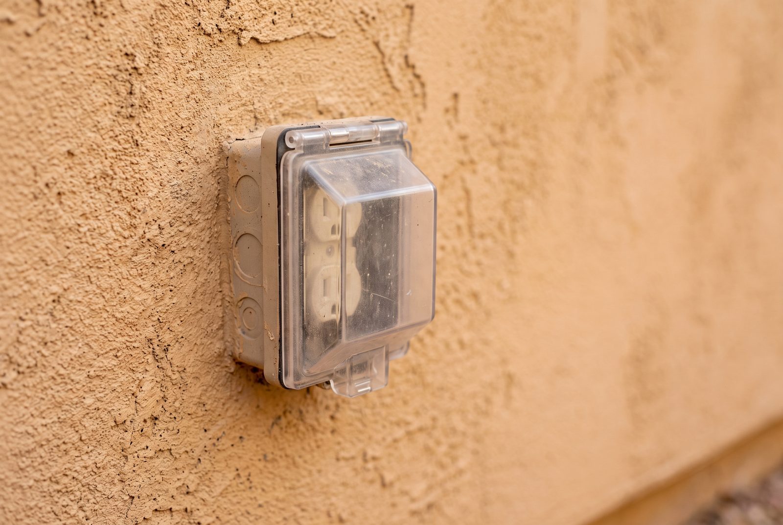 Weatherproof outdoor outlet on a Tucson home exterior