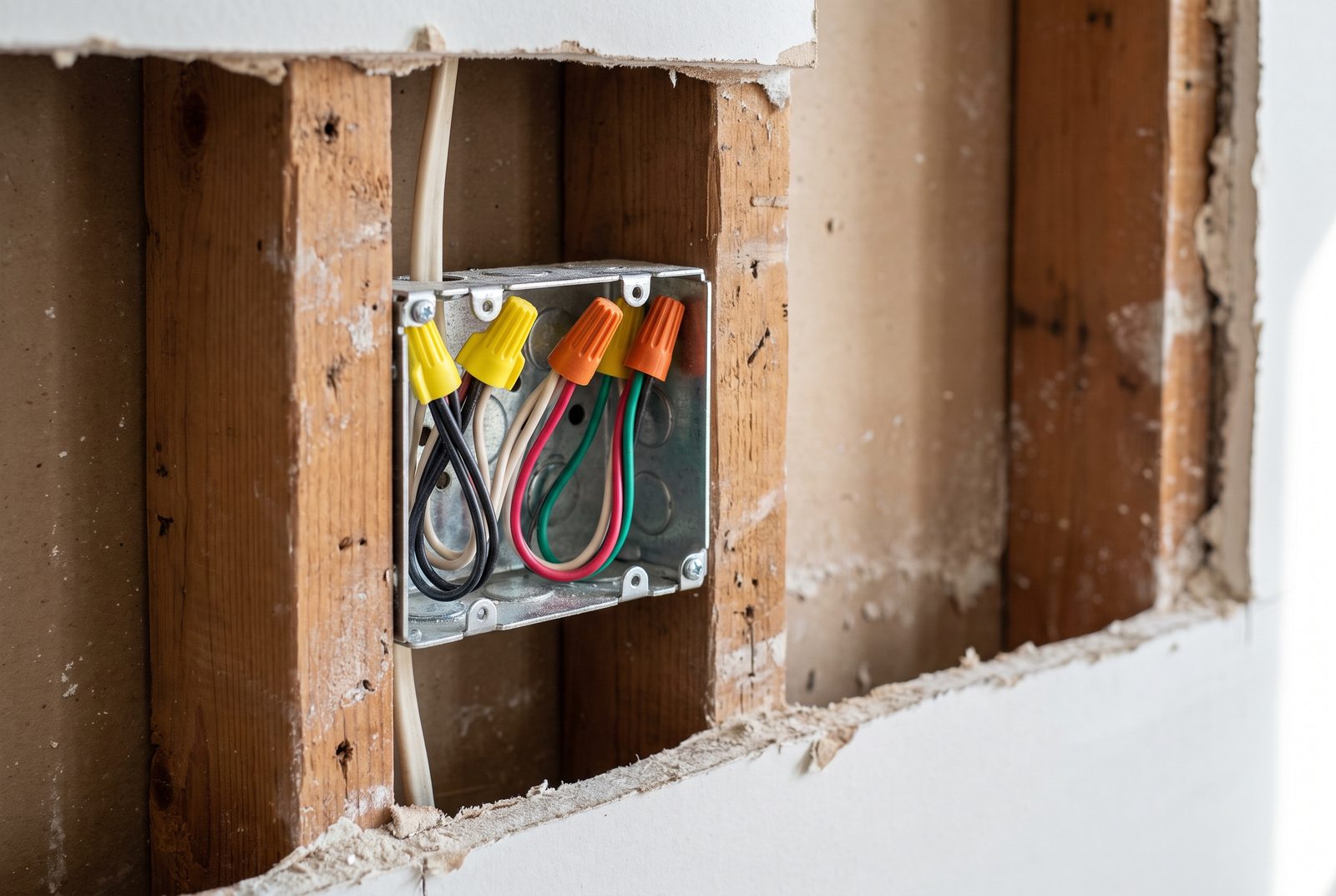 Newly wired junction box in a Tucson home being rewired
