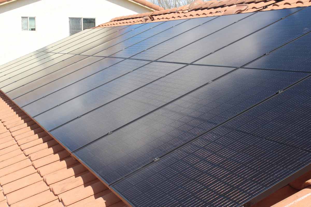 Close-up of Tesla solar panels installed in Tucson