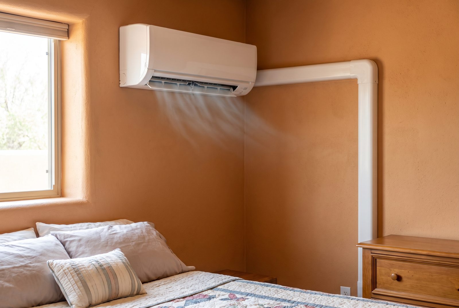 Solar mini split unit cooling a Tucson bedroom