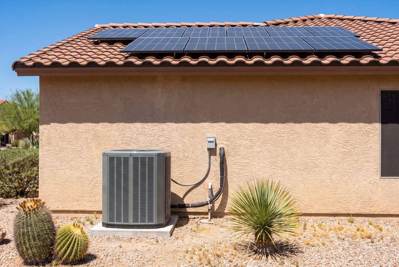 Outdoor solar mini split condenser unit at a Tucson home