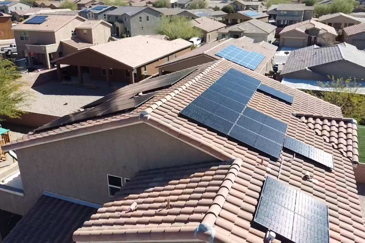 Roof-mounted solar panels on a Tucson home